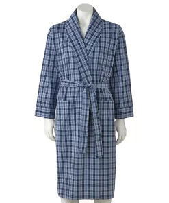 Men's Hanes® Lightweight Woven Shawl Robe 11 Men's Hanes® Lightweight Woven Shawl Robe -Mens Hanes Clothing Shop 1717424 Blue Plaid