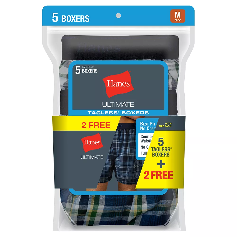 Men's Hanes® Classics 5-pack + 2 Bonus Full-Cut Plaid Woven Boxers 5 Men's Hanes® Classics 5-pack + 2 Bonus Full-Cut Plaid Woven Boxers - Image 3