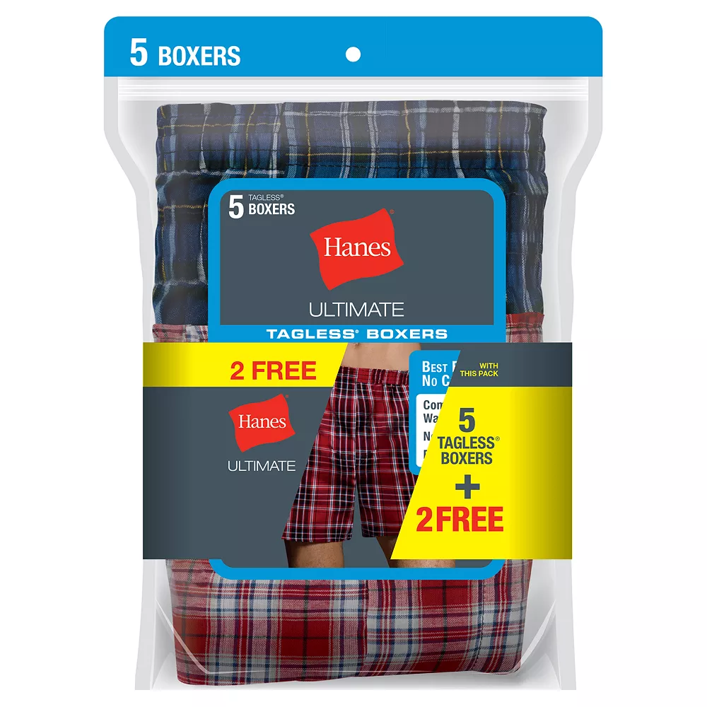 Men's Hanes® Classics 5-pack + 2 Bonus Full-Cut Plaid Woven Boxers 6 Men's Hanes® Classics 5-pack + 2 Bonus Full-Cut Plaid Woven Boxers - Image 4