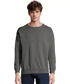 Men's Hanes® ComfortWash Garment-Dyed Fleece Sweatshirt -Mens Hanes Clothing Shop 4462635 New Railroad Gray