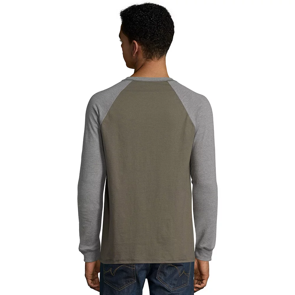 Men's Hanes® Beefy Heavyweight Colorblock Raglan Henley 6 Men's Hanes® Beefy Heavyweight Colorblock Raglan Henley - Image 4