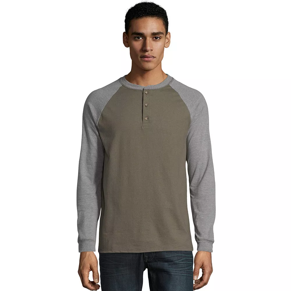 Men's Hanes® Beefy Heavyweight Colorblock Raglan Henley 4 Men's Hanes® Beefy Heavyweight Colorblock Raglan Henley - Image 2