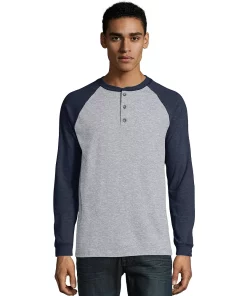 Men's Hanes® Beefy Heavyweight Colorblock Raglan Henley 10 Men's Hanes® Beefy Heavyweight Colorblock Raglan Henley -Mens Hanes Clothing Shop 4489034 Oxford Gray Navy