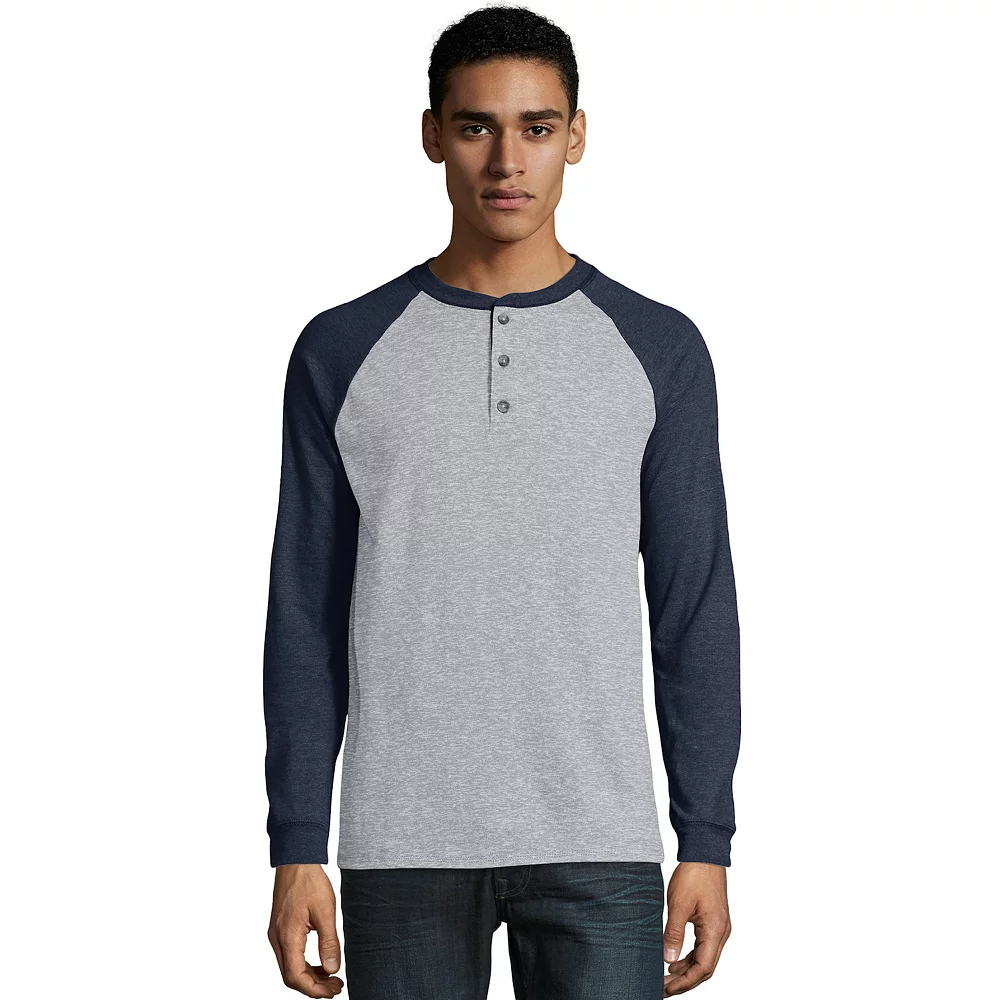 Men's Hanes® Beefy Heavyweight Colorblock Raglan Henley 5 Men's Hanes® Beefy Heavyweight Colorblock Raglan Henley - Image 3