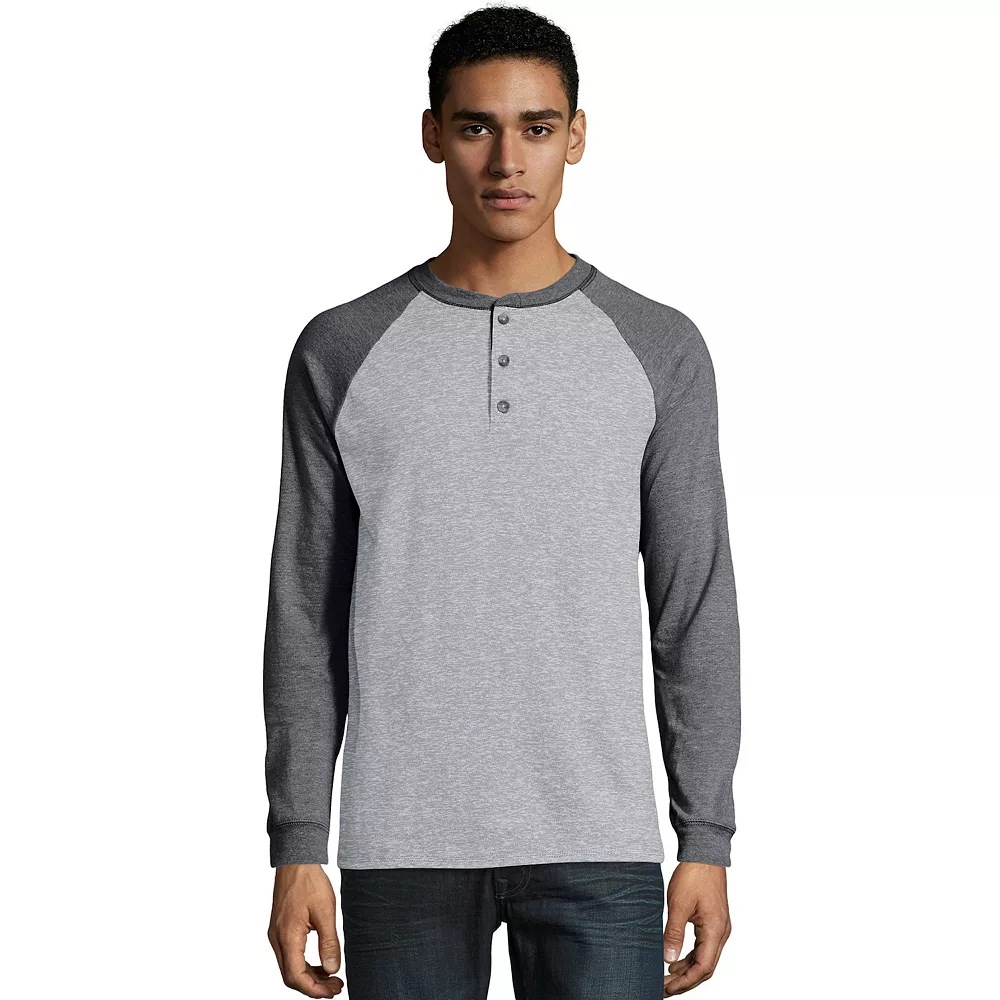 Men's Hanes® Beefy Heavyweight Colorblock Raglan Henley 3 Men's Hanes® Beefy Heavyweight Colorblock Raglan Henley