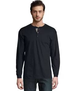 Men's Hanes® Beefy Heavyweight Henley -Mens Hanes Clothing Shop 4489040 Ebony