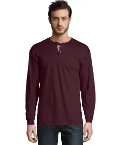 Men's Hanes® Beefy Heavyweight Henley -Mens Hanes Clothing Shop 4489040 Mulled Berry