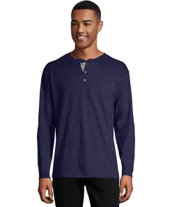 Men's Hanes® Beefy Heavyweight Henley -Mens Hanes Clothing Shop 4489040 Navy Heather