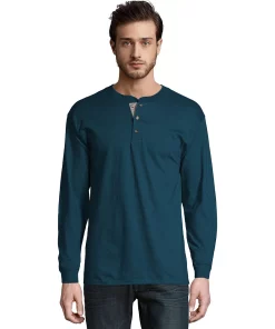 Men's Hanes® Beefy Heavyweight Henley -Mens Hanes Clothing Shop 4489040 Petro Teal
