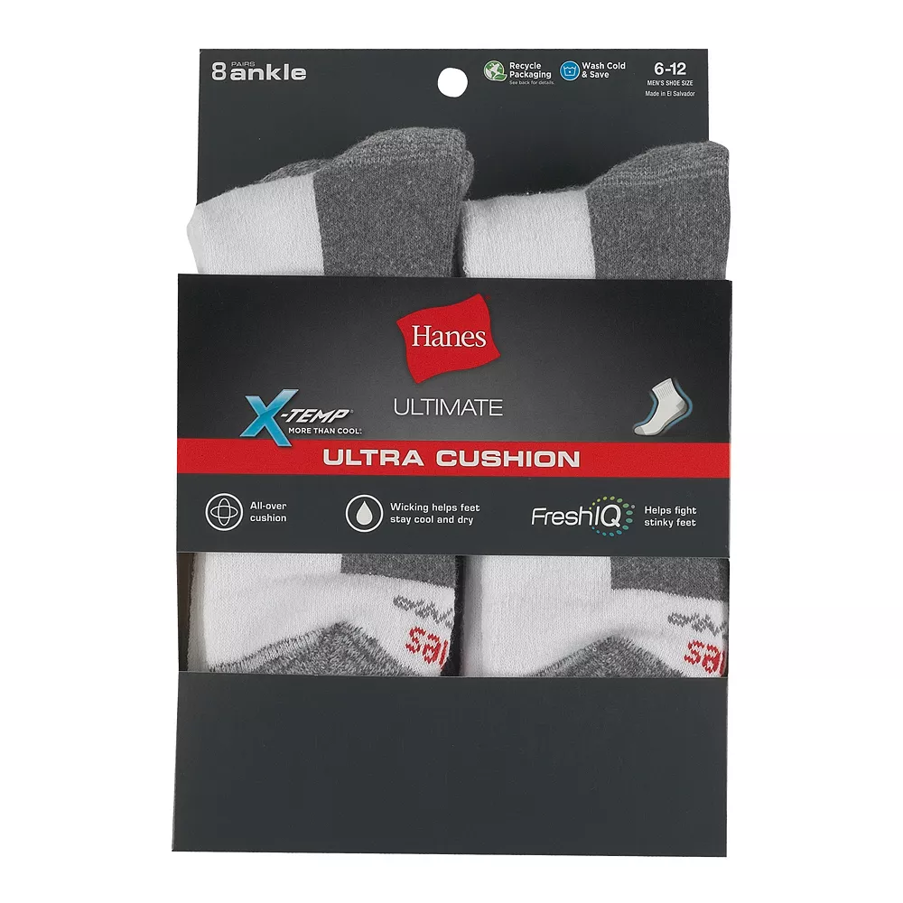Men's Hanes Ultimate® 8-Pack X-Temp Ultra Cushion Ankle Socks 6 Men's Hanes Ultimate® 8-Pack X-Temp Ultra Cushion Ankle Socks - Image 4