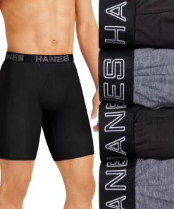 Men's Hanes® 4-pack Ultimate Comfort Flex Fit Total Support Pouch™ Long-Leg Boxer Briefs -Mens Hanes Clothing Shop 4888584 Black Gray