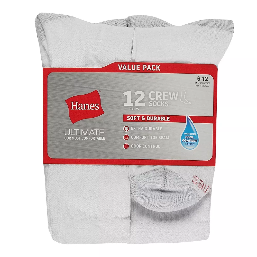 Men's Hanes Ultimate® 12-pack Soft & Durable Crew Socks 5 Men's Hanes Ultimate® 12-pack Soft & Durable Crew Socks - Image 3