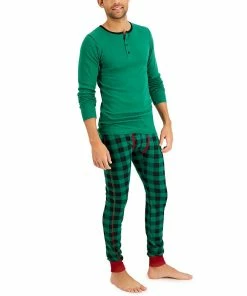 Men's Hanes Henley & Long John Pants Pajama Set -Mens Hanes Clothing Shop 5272742 Green