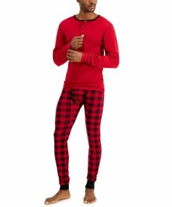 Men's Hanes Henley & Long John Pants Pajama Set -Mens Hanes Clothing Shop 5272742 Red