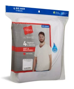 Big & Tall Hanes Ultimate® Cool Comfort® FreshIQ® V-Neck T-Shirt 4-Pack -Mens Hanes Clothing Shop 5703913 ALT2