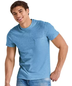 Men's Hanes Originals Tri-Blend Pocket Tee -Mens Hanes Clothing Shop 5737312 Blue Jay Pe Heather