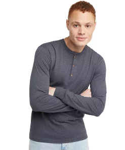Men's Hanes Originals Tri-Blend Henley -Mens Hanes Clothing Shop 5942057 Athletic Navy Heather