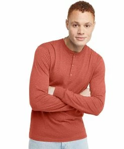Men's Hanes Originals Tri-Blend Henley -Mens Hanes Clothing Shop 5942057 Red River Clay Heather