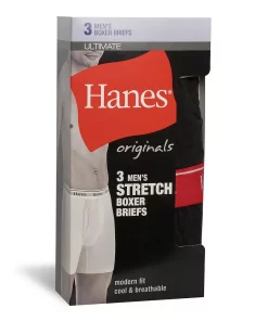 Men's Hanes® Originals Ultimate 3-Pack Boxer Briefs with Moisture-Wicking Stretch Cotton -Mens Hanes Clothing Shop 5949049 ALT