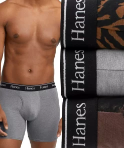 Men's Hanes® Originals Ultimate 3-Pack Boxer Briefs with Moisture-Wicking Stretch Cotton -Mens Hanes Clothing Shop 5949049 Blkgry Prt
