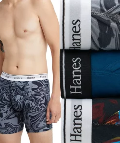 Men's Hanes® Originals Ultimate 3-Pack Boxer Briefs with Moisture-Wicking Stretch Cotton -Mens Hanes Clothing Shop 5949049 Blue Assorted