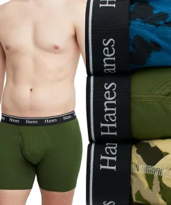 Men's Hanes® Originals Ultimate 3-Pack Boxer Briefs with Moisture-Wicking Stretch Cotton -Mens Hanes Clothing Shop 5949049 Green Assorted